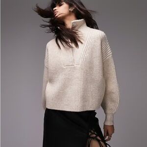 Topshop knit snap collar sweater in oat